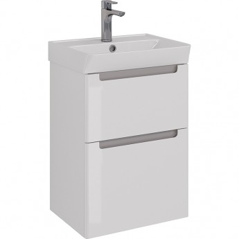 Тумба LEMARK BUNO 50 см под раковину, подвесная/напольная, 2 ящика, белый глянец